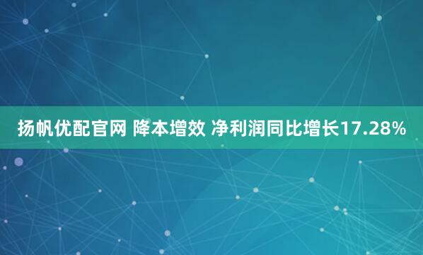 扬帆优配官网 降本增效 净利润同比增长17.28%