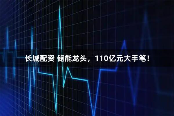 长城配资 储能龙头，110亿元大手笔！